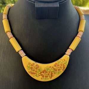 Vintage 70’s Painted Transfer Enamel Necklace